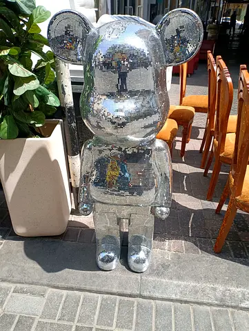 Large Mirrored Disco Bear Sculpture - Decorative Floor Statue