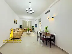 Luxury apartment, second occupancy, one bedroom, living room with open balcony. Ajman Corniche. Full
