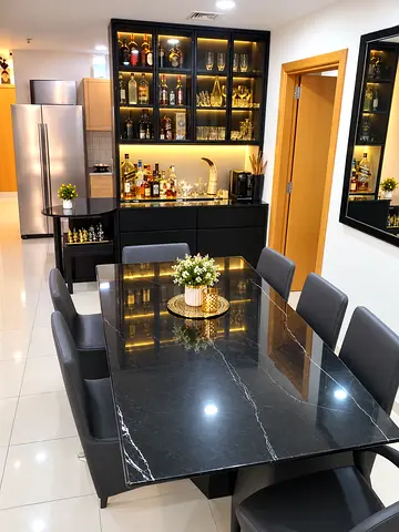 Marble Dining Table and Bar with shelves  mounted on the back Partition or Separator