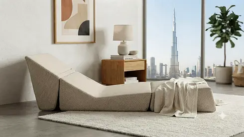 Modular adjustable chaise lounge sofa in beige - like new