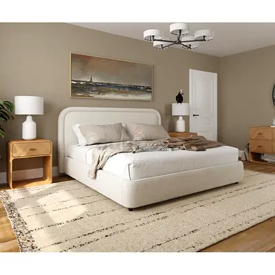 Round silhouette white boucleking bed