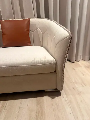Beige Fabric Single-Seat Accent Chair with Leather Cushion