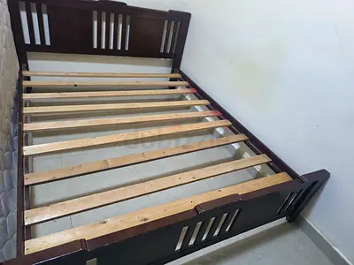 Solid wood single bed frame - dark brown, slatted base