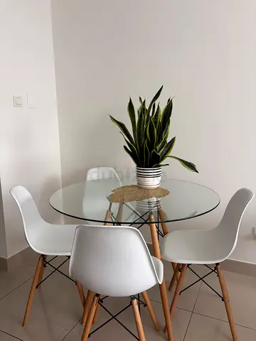 Modern Glass Dining Set with 4 White Eames Style Chairs