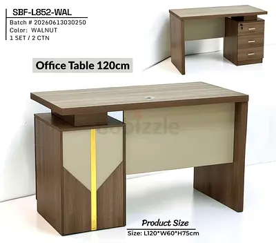 Walnut Office Desk with 3-Drawer Pedestal - 120cm