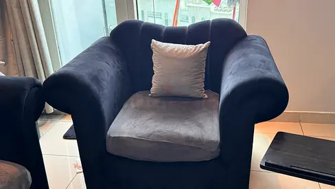 Velvet Armchair — Dark Blue, Good Condition