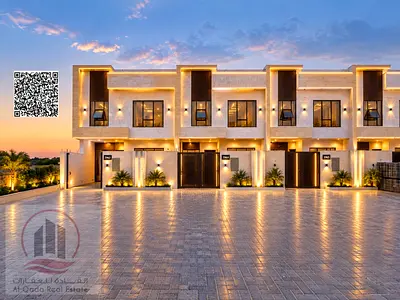 Villa for sale in Ajman, Al Zahia, including registration fees, electricity, and air conditioning. 5 bedrooms, master roof terrace, majlis, and living
