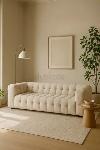 Modern Cream Tufted 3-Seater Sofa