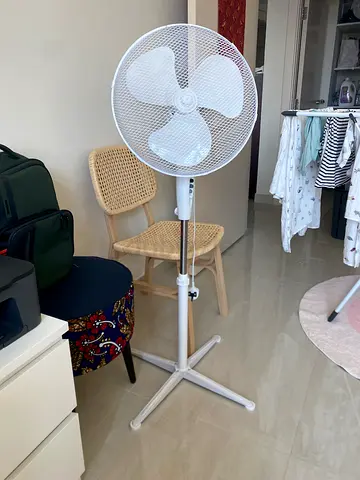 Used White Pedestal Oscillating Fan - Adjustable Height, Good Condition