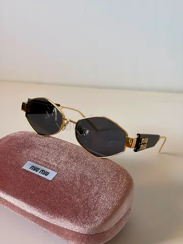 Miu Miu gold-frame black lens designer sunglasses with case