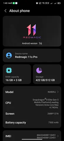 RedMagic 11s Pro - 16GB RAM, 512GB, 7500mAh (Excellent Condition)