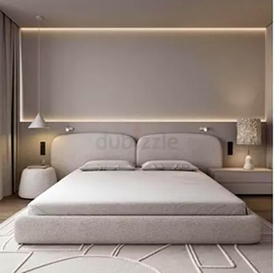 Elegant Cocoa Beige Boucle Fabric Bed