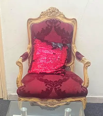 Vintage Baroque Armchair in Burgundy Velvet with Gold Frame
