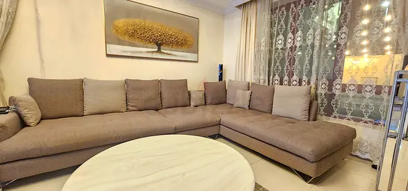 Modern L-Shaped Sectional Sofa in Grey Fabric