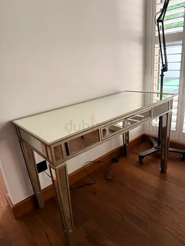 Glass Top Console Table with Mirrored Frame - Good Condition