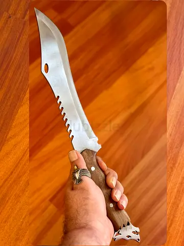 Decorative collectible hunting-style fixed blade knife with wooden handle