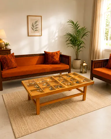 Glass Top Wooden Display Coffee Table