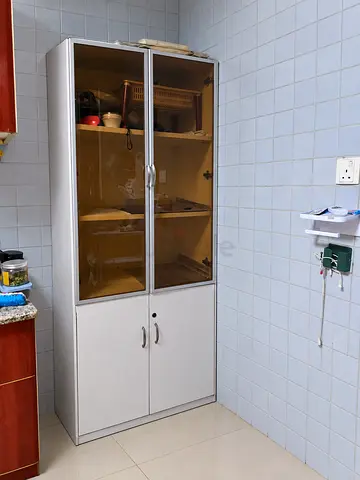 Tall Kitchen Storage Cabinet with Glass Doors - White