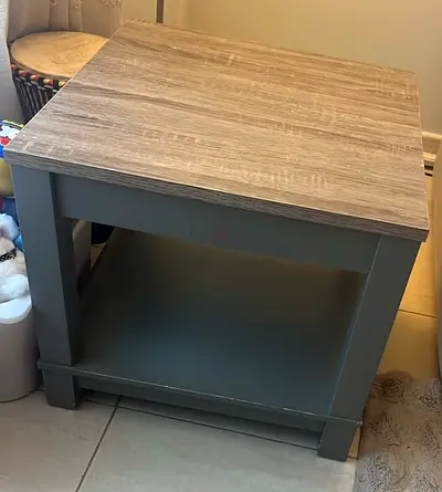 Solid wood side table with lower shelf - grey finish Heavy Square