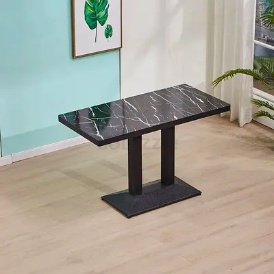 Black Marble-Effect Dining / Restaurant table with Central Double Pedestal Base