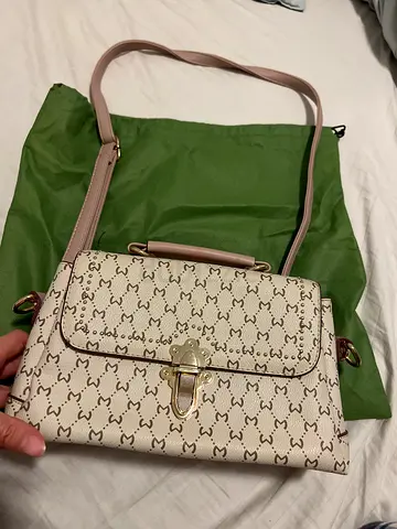 Light Beige Patterned Shoulder Bag with Dust Cover