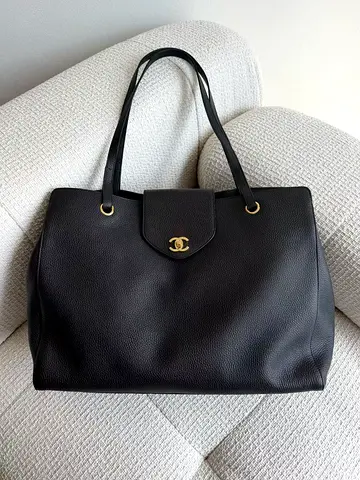 Chanel women's tote large genuine leather handbag