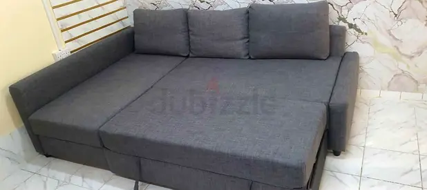 Grey Convertible L-Shape Sofa Bed