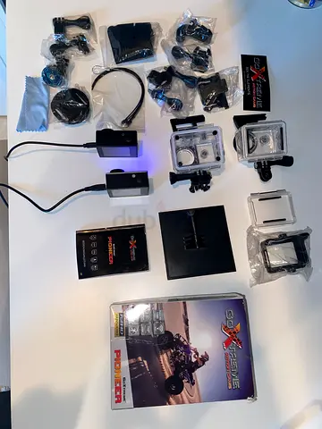 GoXtreme Pioneer action camera kit with mounts, housings and accessories