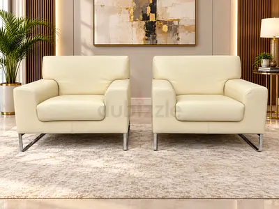 WALTER knoll cream genuine leather single-seater armchairs with metal legs