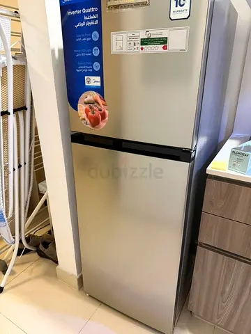 Silver two-door refrigerator - almost new, inverter compressor