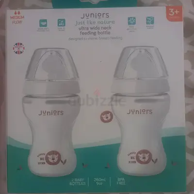 Set of 2 Juniors 250ml Wide Neck Baby Bottles - New in Box