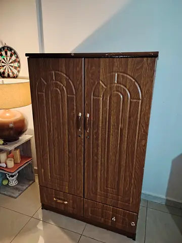 Wood-look Double Door Wardrobe with Drawer - Good Condition