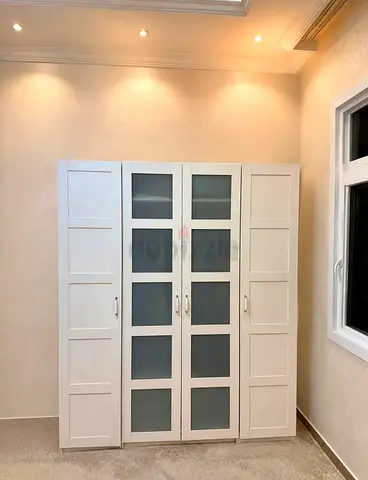 White 4-Door Wardrobe / Armoire with Frosted Glass Panels