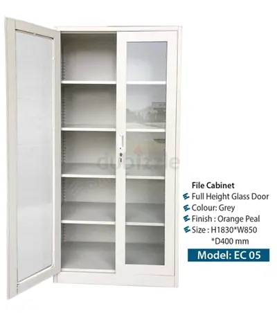 Steel Full-Height Glass Door File Cabinet - Model EC 05, Grey