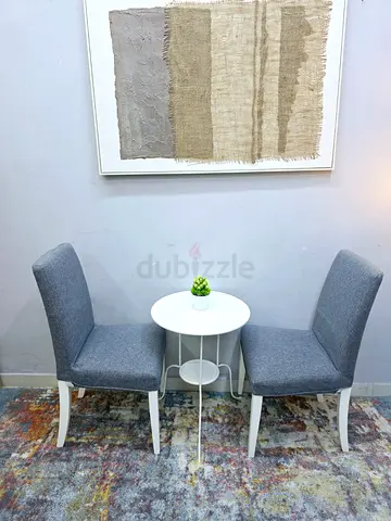 Pair of Grey Upholstered Dining Chairs - Good Condition