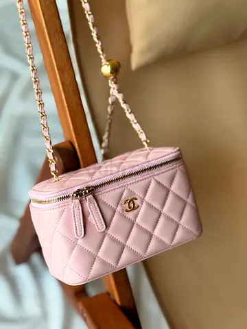Light Pink Quilted Vanity Crossbody Bag with Chain Strap