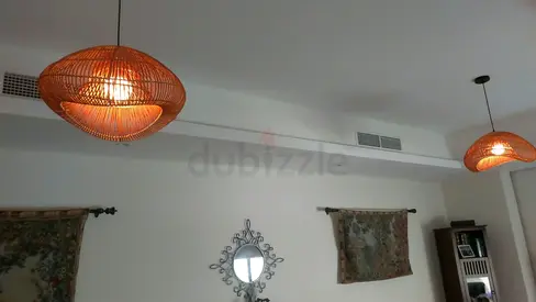 Pair of rattan pendant ceiling lamps - warm woven design