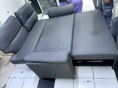 Grey Fabric Sofa Bed with Adjustable Backrest