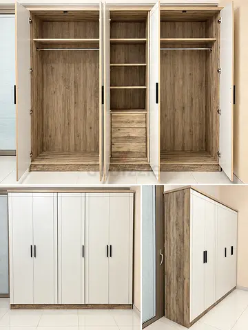 4-Door Large Wardrobe with Shelves and Drawers - White & Wood Finish