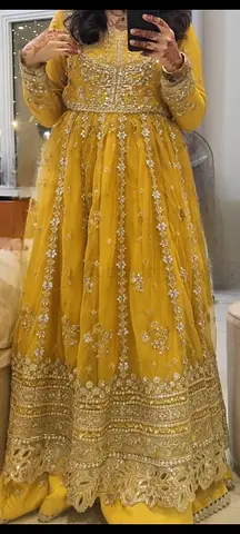 Yellow Embellished Formal Anarkali Dress - Size small to Medium
