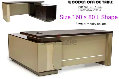 L-shaped Wooden Office Desk with Storage Drawers - Walnut Grey, 160x80cm