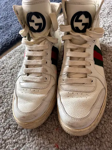 White Gucci-style leather sneakers, size unknown