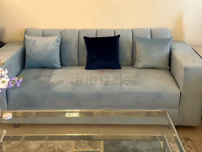 Premium Quality Light Blue 6-Seater Velvet Sofa In Flawless Condition