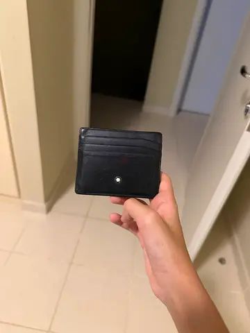 Montblanc Black Leather Card Holder / Slim Wallet + Keychain