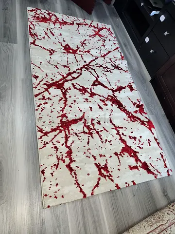 Modern White and Red Abstract Pattern Rug 140x 80 cm