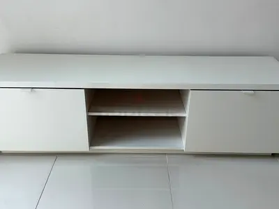 White low TV cabinet with storage shelves