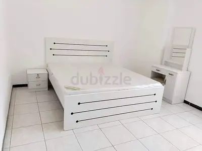White Wooden Double Bed with Mattress, Nightstand and Dressing Table - Good Condition