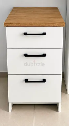 White 3-Drawer Cabinet with Wood Top - Compact Storage