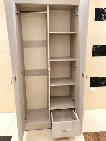 Light Wood 2-Door Wardrobe with Shelves and Drawer - Good Condition
