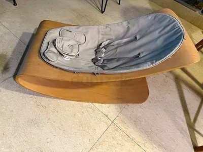 ***MUST GO - URGENT SALE*** Wooden baby rocker/bouncer with removable fabric seat - gently used